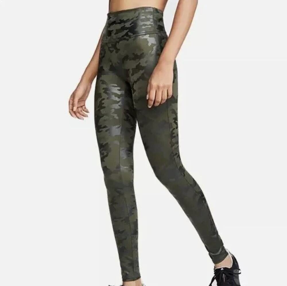 Spanx Green Camo Faux Leather Leggings - Large